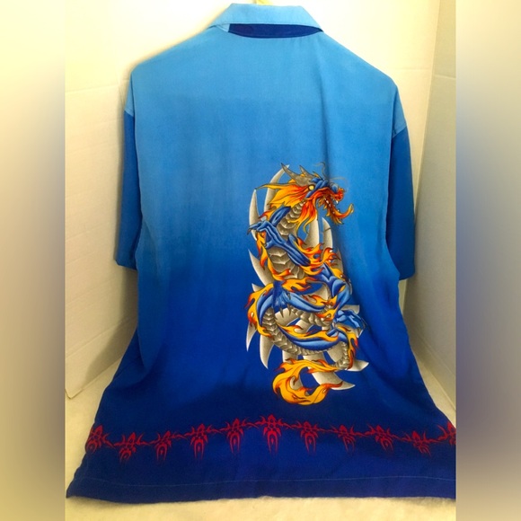 Vintage J/E/T JET STRTWR Dragon Blue Button Up Shirt Medium - Picture 5 of 7